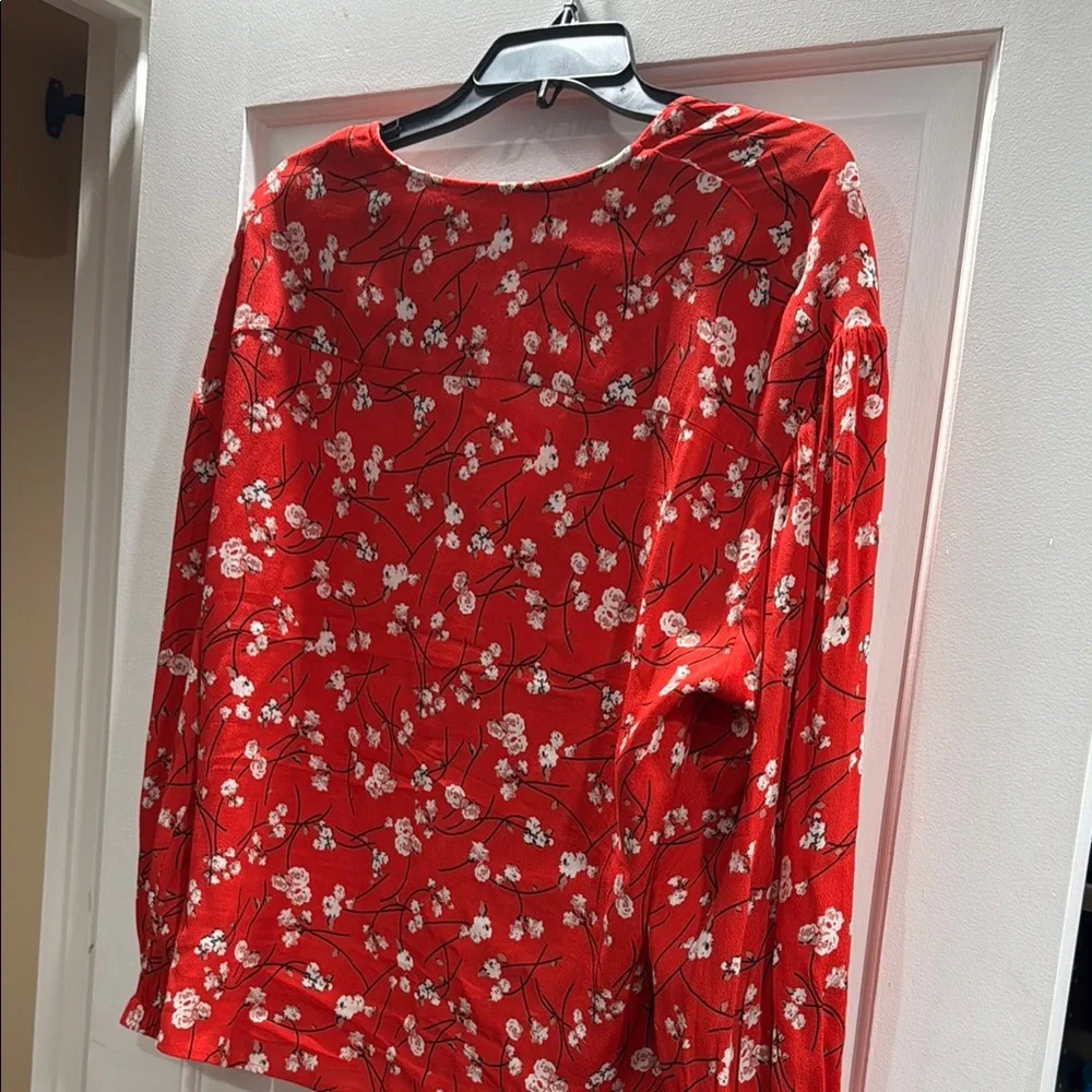 ba&sh Red Ruched Long Sleeve Blouse - Picture 6 of 9